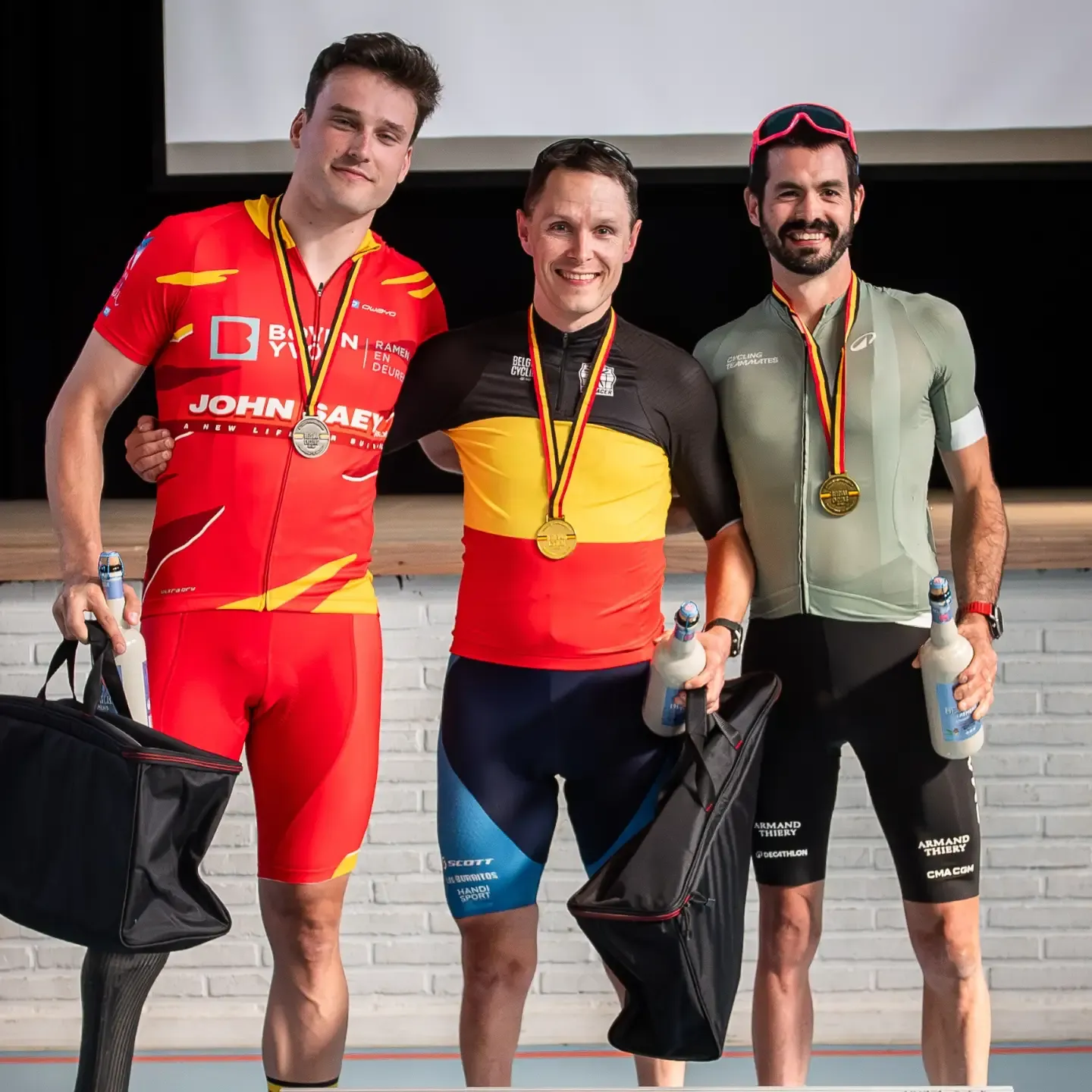 Nicolas Baltus on the podium after winning the 2026 Belgian road para-cycling title